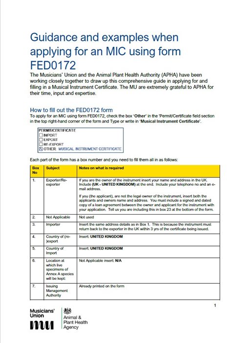 First page of the guidance document showing screenshots and a table